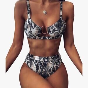 Ejsoyo Bikini Swimsuit Snake Print High-Waisted